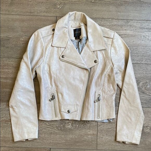 Elegant Cream Leather Jacket for Women - Picture 1 of 5